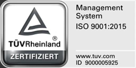TÜV Rheinland zertifiziert – Managementsystem ISO 9001:2015, ID 9000005925